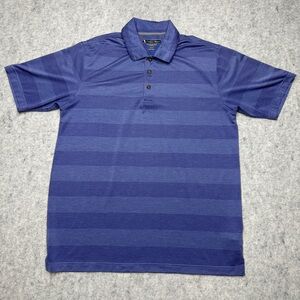 Pebble Beach Performance Mens Short Sleeve Blue Striped Polo Shirt Size Large
